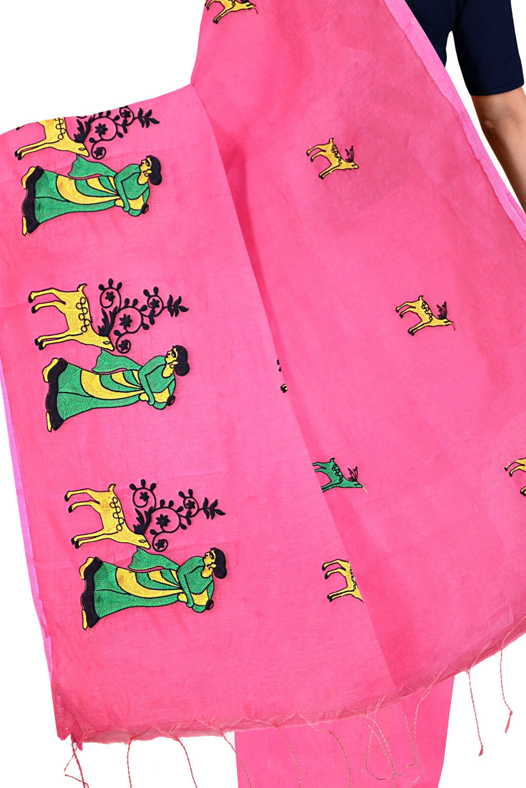 Pink Pure Cotton Urbasi Hand Hand Loom Saree (1117)